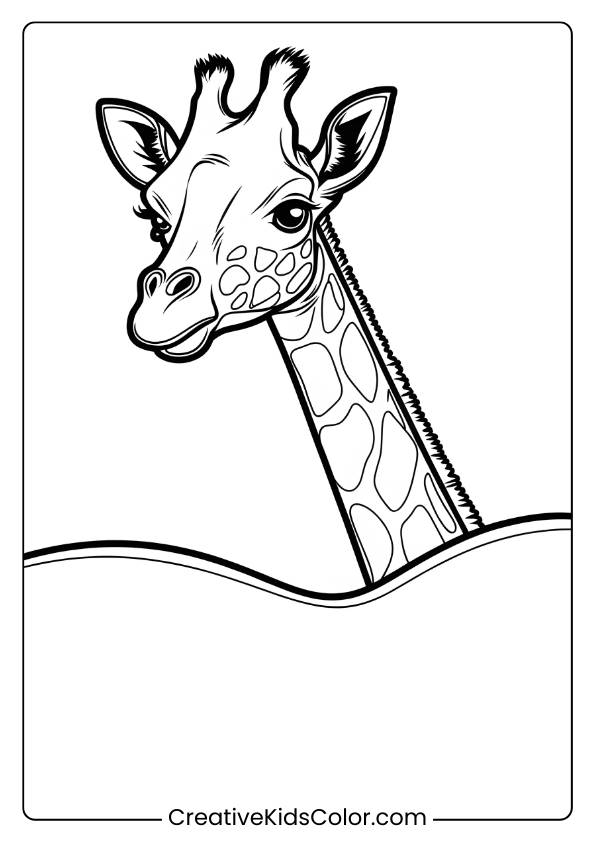 Giraffe Peeking Over Horizon In A Playful Coloring Page, Ideal For Imaginative Scenes.