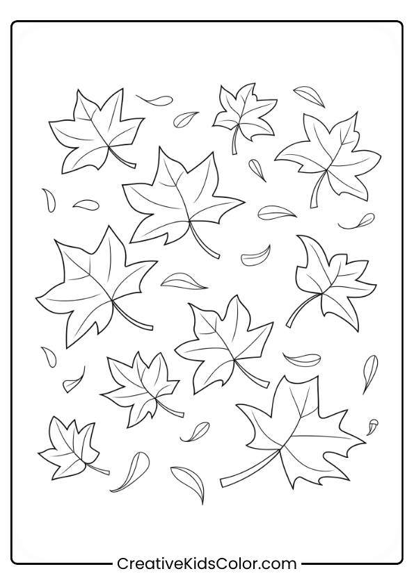 Maple Leaves Dancing In The Breeze, Illustrated In This Autumn-Themed Coloring Page.