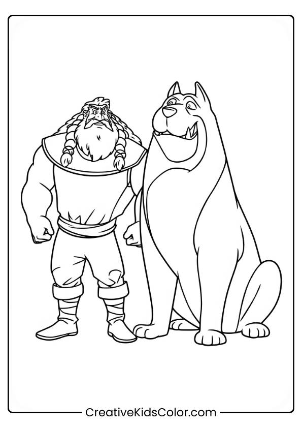 Hagrid Stands Proudly Beside His Large Dog, Fang, Both Looking Calm And Friendly In This Fun Coloring Page.