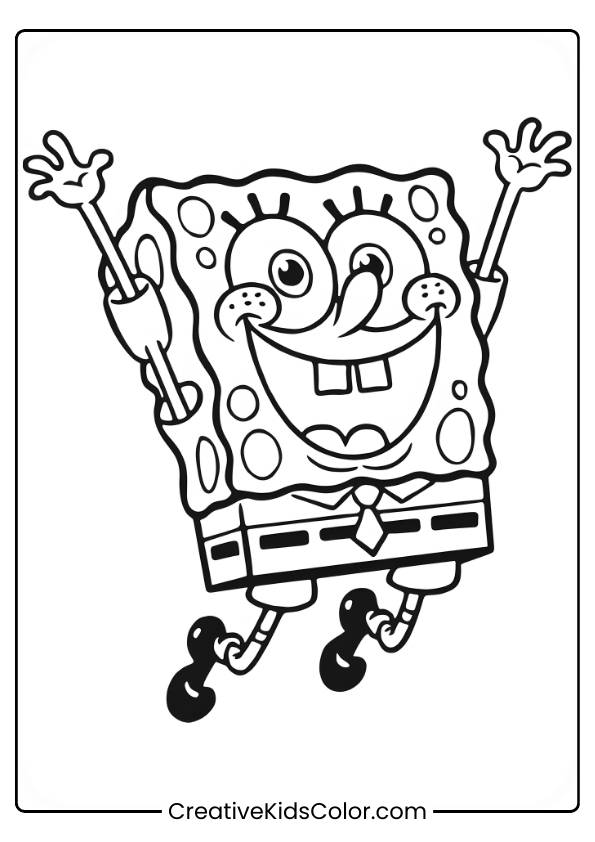 Spongebob Squarepants Is Jumping With Joy In This Happy Coloring Page.