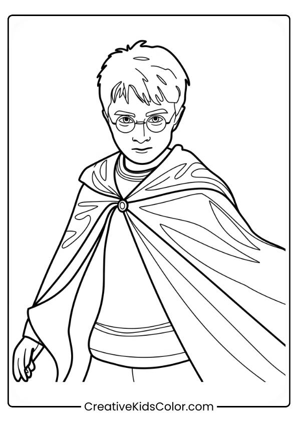 Harry Potter Drapes Himself In The Invisibility Cloak, Only Partially Visible In This Magical Coloring Page.