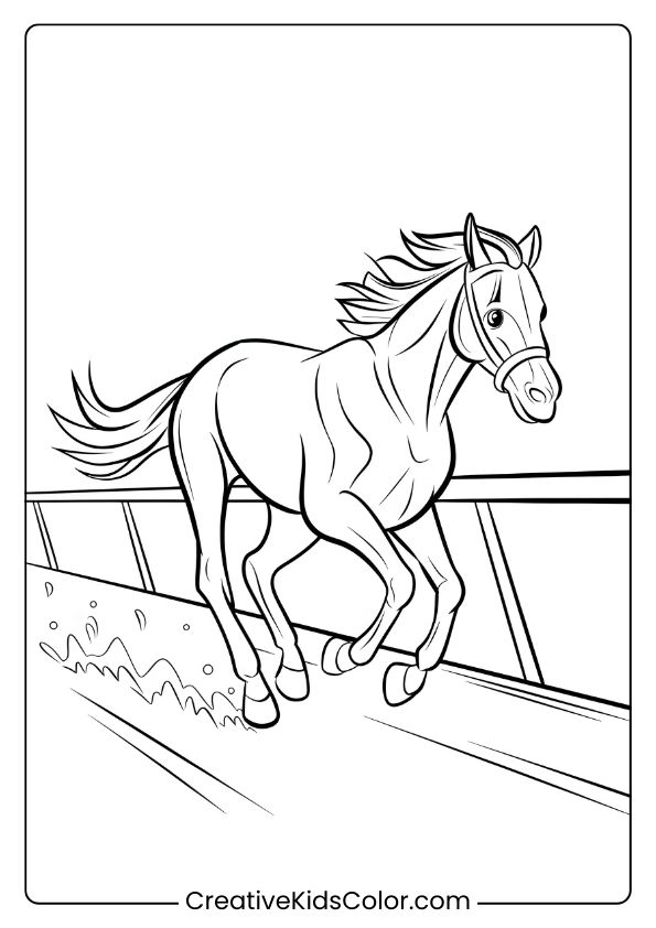 A Racing Horse Galloping On A Track, Ideal For An Exciting Coloring Page Scene.