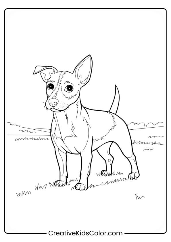 Jack Russell Terrier With Perked Ears Standing Confidently In A Field In A Dog Coloring Page.