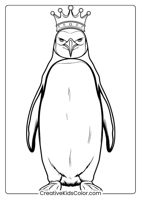 A Penguin With A Crown, A Royal-Themed Penguin Coloring Page.