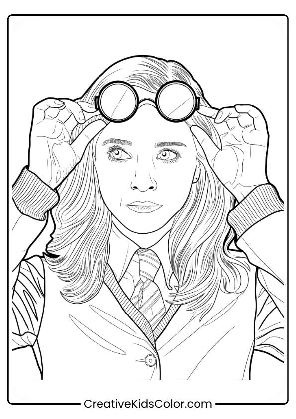 Luna Lovegood Adjusts Her Spectrespecs, Standing Confidently, Exuding Her Unique Style And Personality In This Magical Coloring Page.