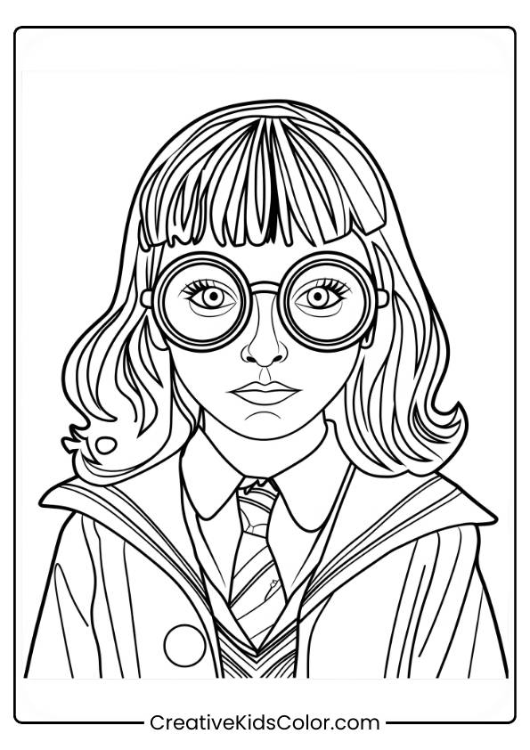 Luna Lovegood Is Depicted Wearing Her Spectrespecs And A Robe, Creating An Eccentric Yet Iconic Look In This Coloring Page.