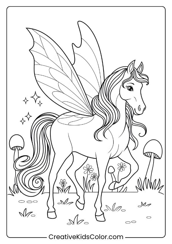 A Fairy Horse In An Enchanted Forest, Perfect For A Fantasy-Themed Coloring Page.