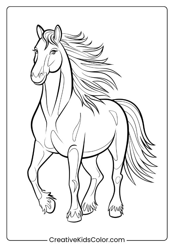 A Majestic Horse, Side Profile With Flowing Mane, Offers A Detailed And Beautiful Coloring Opportunity.