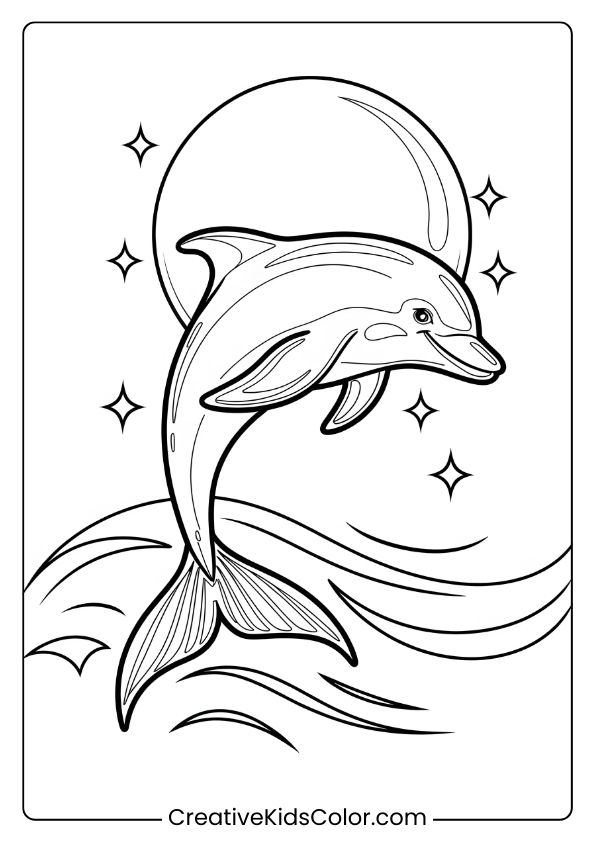 A Mermaid-Themed Dolphin Under A Full Moon, Creating A Mystical Coloring Page.
