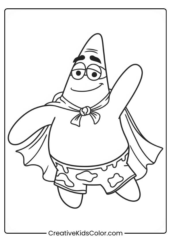 Patrick Star Transforms Into A Superhero In This Action-Packed And Fun Coloring Sheet.
