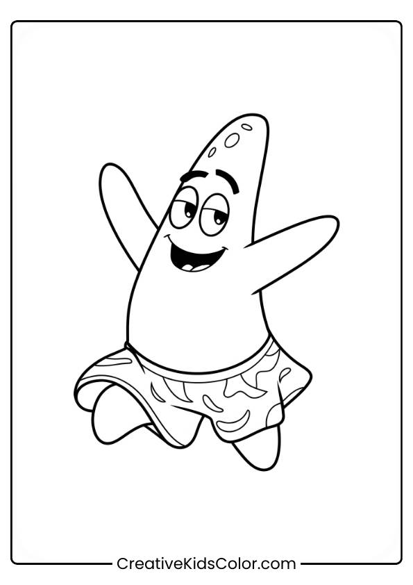 Patrick Star Dances With Excitement In This Cheerful Coloring Sheet.