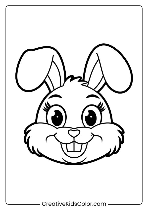 Coloring Page Of A Playful Bunny Face With Floppy Ears And A Cheerful Expression, Ideal For A Fun Coloring Experience.