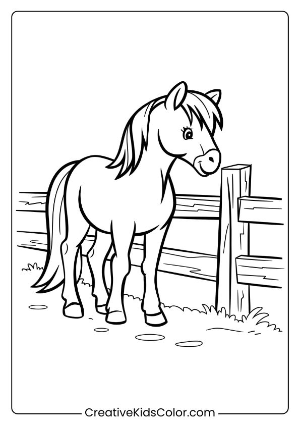 A Pony Beside A Wooden Fence, Perfect For A Simple And Charming Coloring Page.