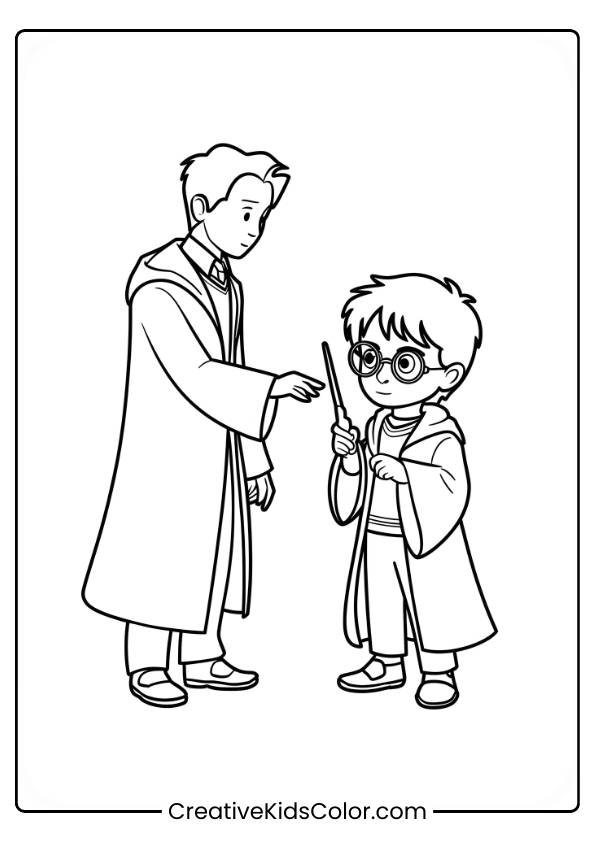 Professor Lupin Guides Harry Potter In A Lesson On Bravery And Facing Fears, In This Inspiring Coloring Page.