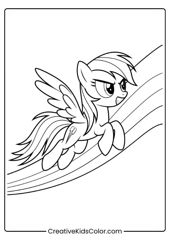 Rainbow Dash Soars Through The Sky With A Rainbow Trailing Behind Her In This Action-Packed Coloring Page.
