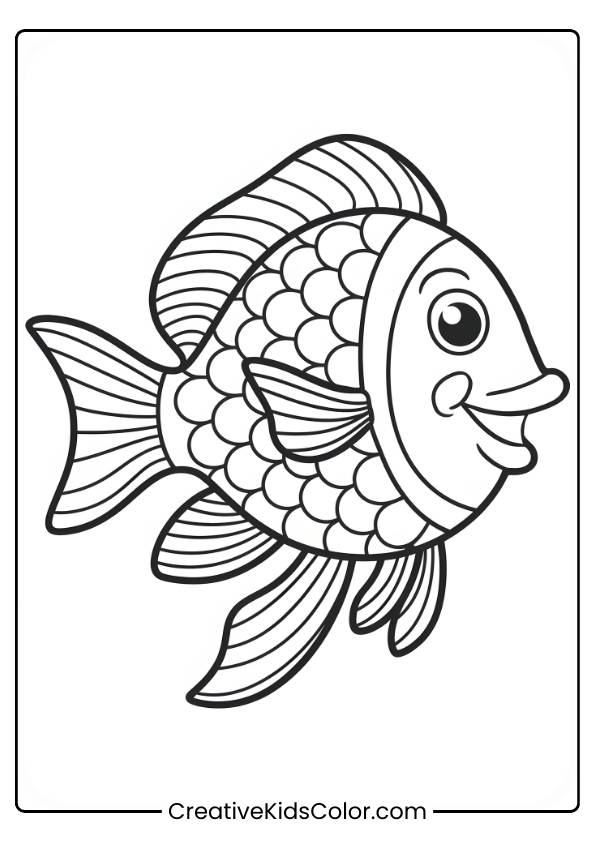 The Detailed Rainbow Fish Glides Through The Water In This Intricate Coloring Page, Perfect For Creative Fun.
