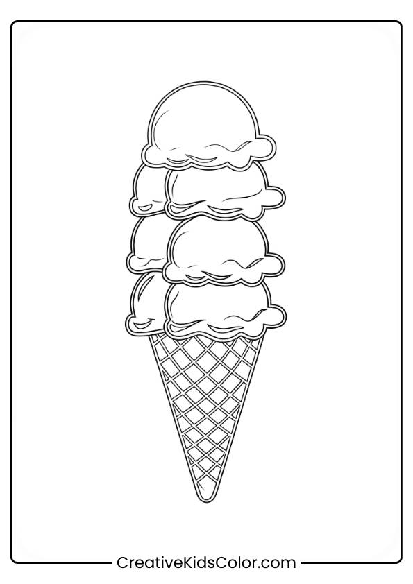 Delicious Ice Cream Scoops Sit Under A Rainbow In This Sweet And Fun Coloring Sheet, Perfect For Dessert Lovers.