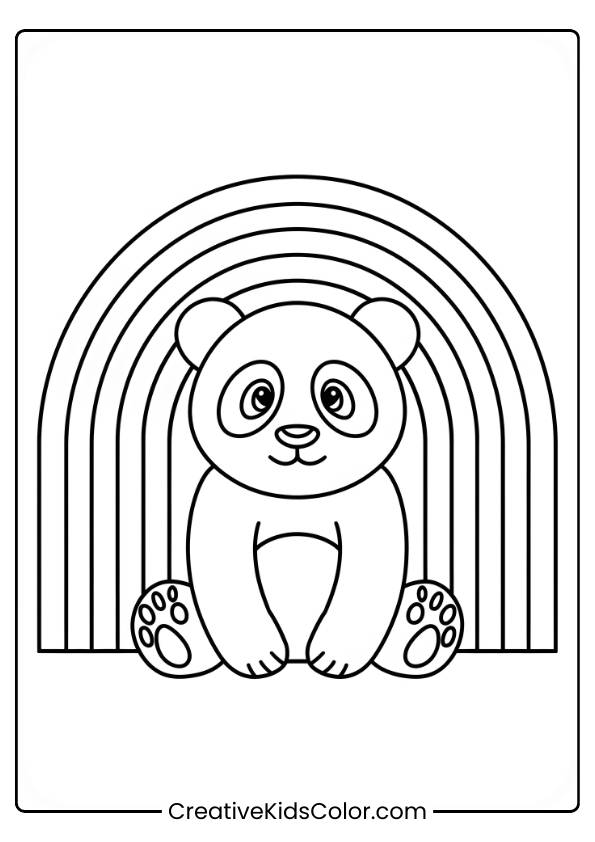 A Panda Sits Happily Under A Bright Rainbow, Making This The Perfect Page For Animal Lovers To Color.
