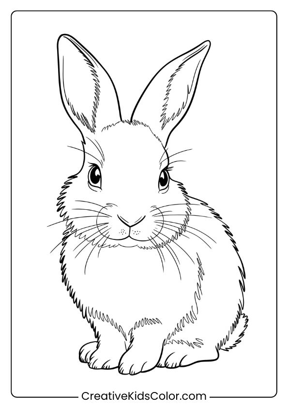Coloring Page Of A Realistic Bunny With Detailed Fur And Expressive Eyes, Focusing On Natural Beauty.