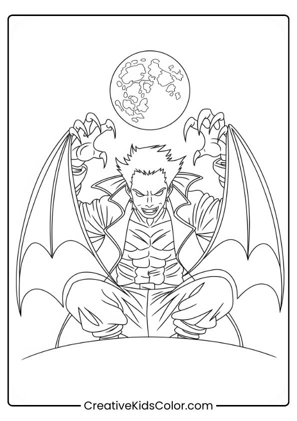 Remus Lupin Is Depicted Mid-Transformation, With Wings Extended, Holding The Full Moon In This Fantastical Coloring Page.
