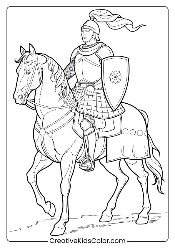 A Brave Knight On Horseback, Featuring A Historic Warhorse Perfect For Detailed Coloring.