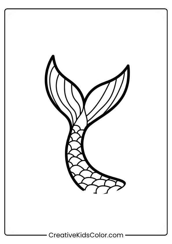 Mermaid Tail With Overlapping Scales And A Tapered Fin In This Beautifully Detailed Kids’ Coloring Page.