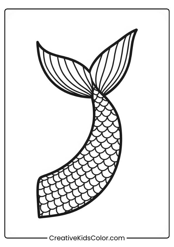 Simple Mermaid Tail Outline With Intricate Scales, Curving Gracefully In This Kid-Friendly Coloring Page.
