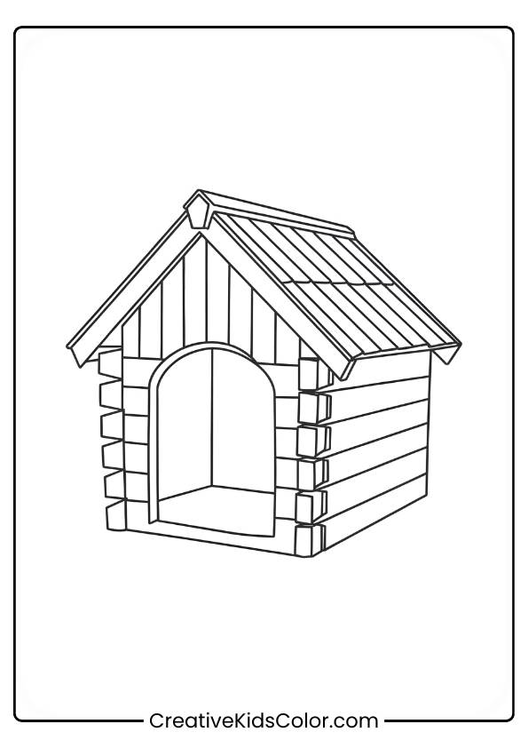 Simple Outline Of A Dog House With A Sloping Roof In A Dog Coloring Page.