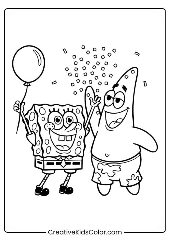 Spongebob And Patrick Celebrate At A Party In This Joyful Coloring Page.