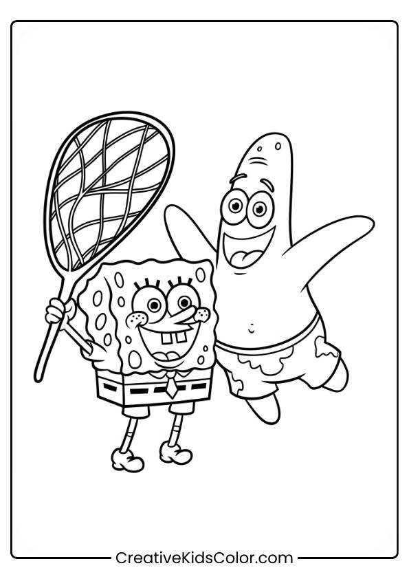Spongebob And Patrick Enjoy Their Time Together In This Playful Coloring Sheet.