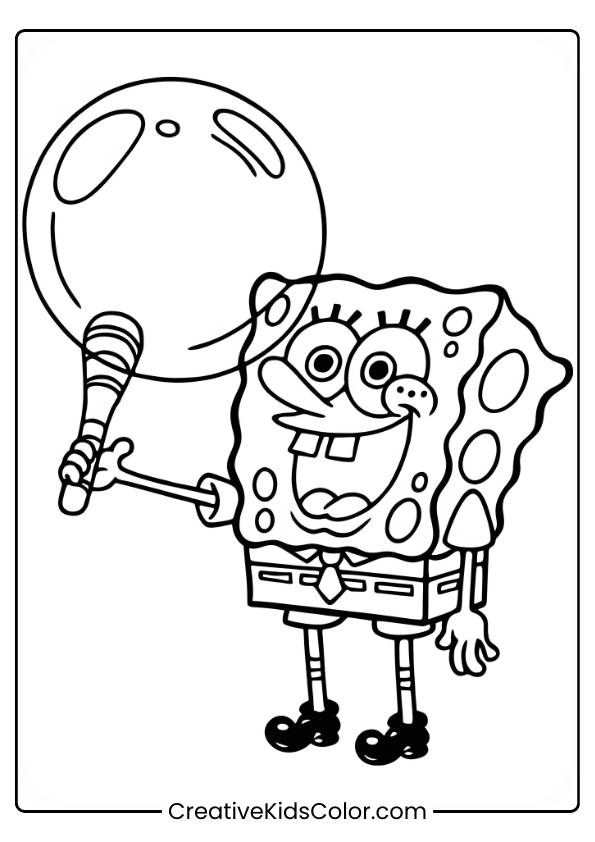 Spongebob Blows A Big Bubble In This Playful And Fun Coloring Page For Kids.