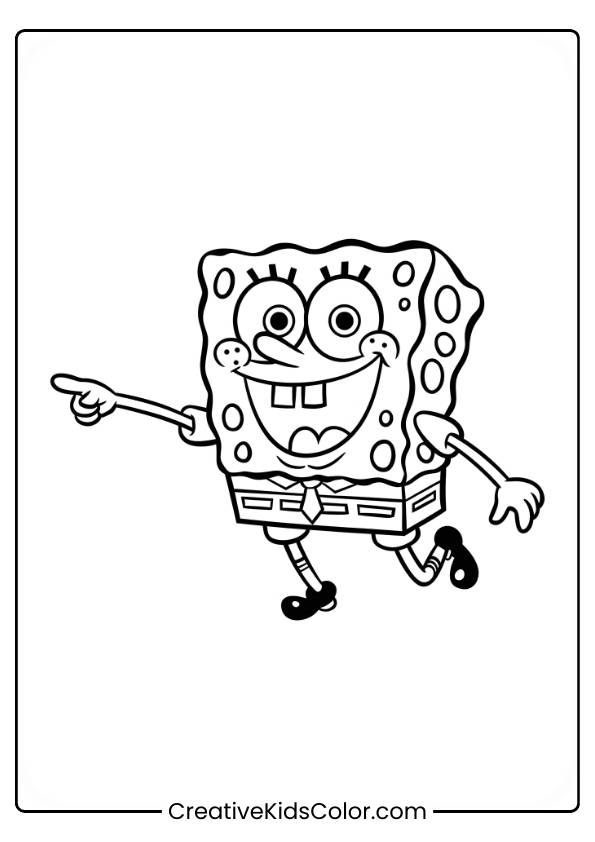 Spongebob Is Excited And Pointing In This Cheerful Coloring Page For Kids.