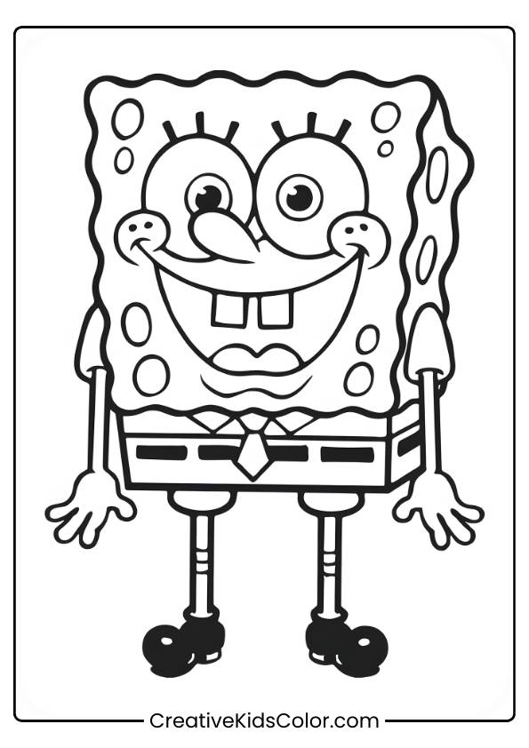 Spongebob Squarepants Stands Happily In This Easy Outline Coloring Page.