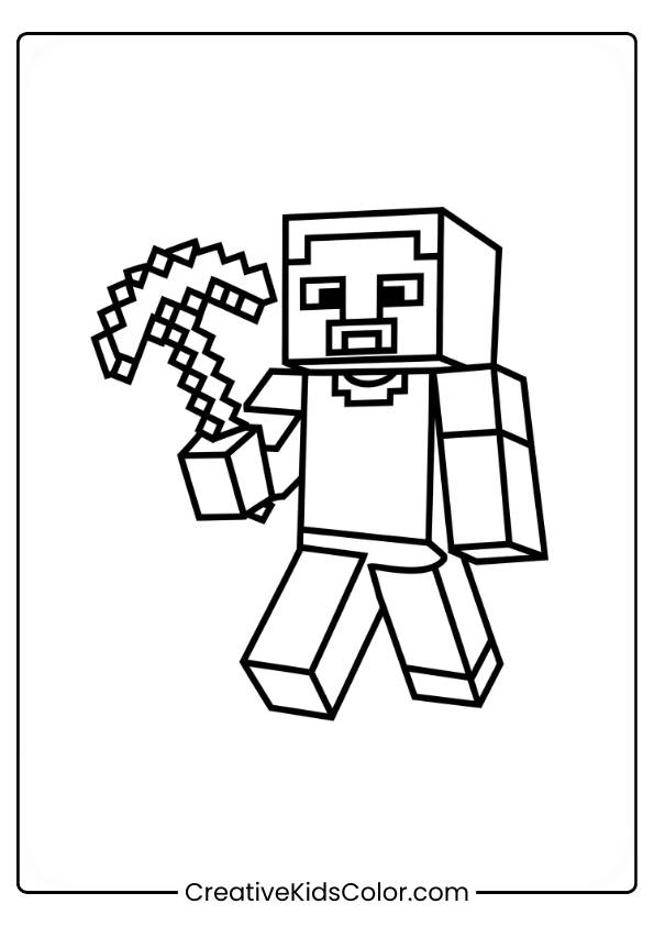 Steve, The Pixelated Minecraft Character, Is Holding A Pickaxe And Appears To Be Walking In A Simple Scene.
