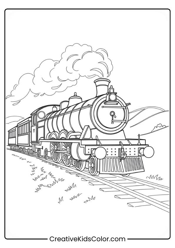 The Hogwarts Express Rushes Through The Countryside, Steam Billowing, Creating A Serene And Magical Scene In This Coloring Page.