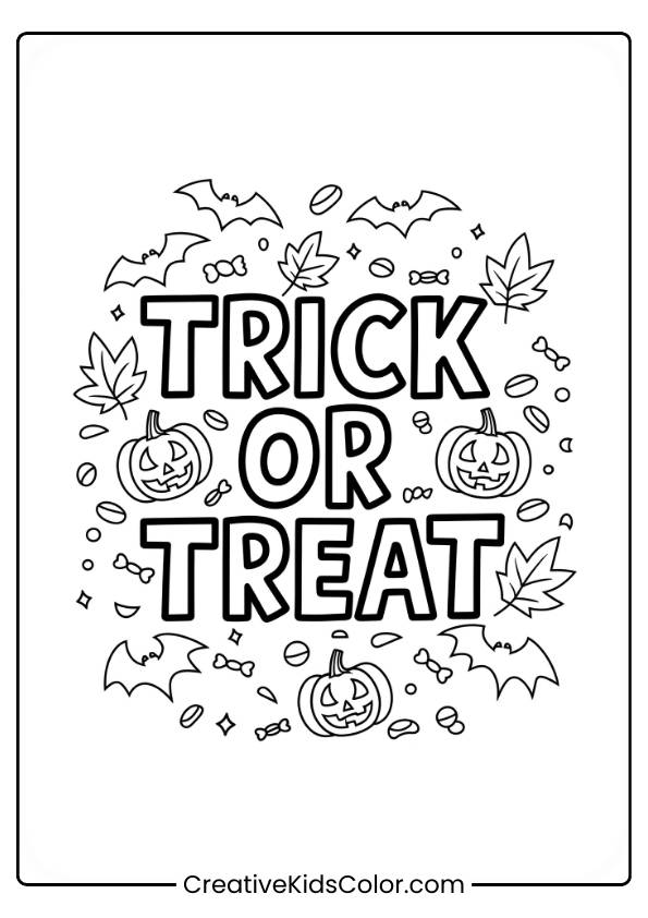&Quot;Trick-Or-Treat&Quot; With Pumpkins And Bats, Shown In This Halloween Coloring Page.