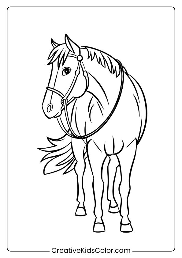 A Western-Themed Horse With Bridle, Offering A Classic Style For Coloring.