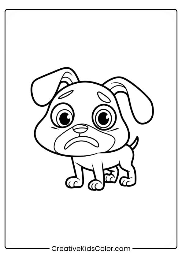 Anxious Dog With Big Round Eyes And Floppy Ears Standing With A Surprised Expression In A Dog Coloring Page.