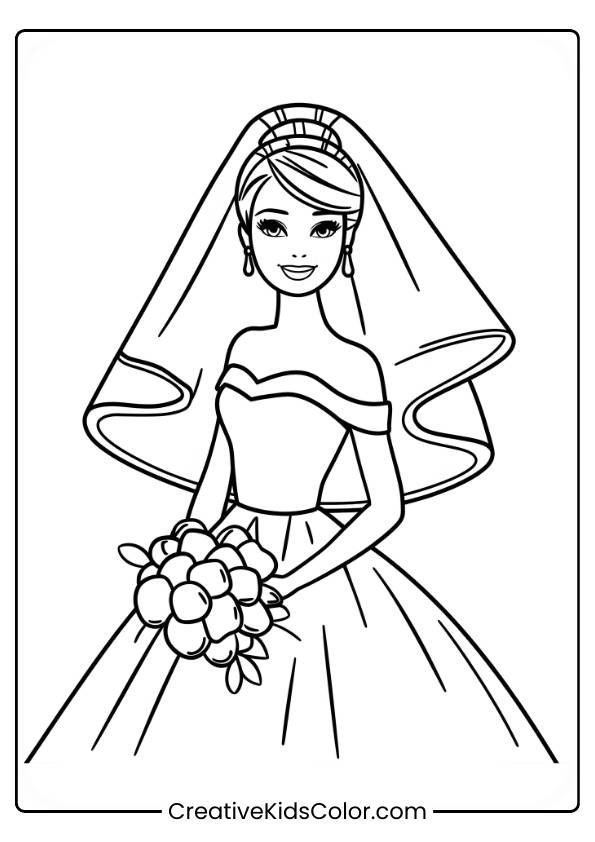 Barbie Wedding Coloring Page