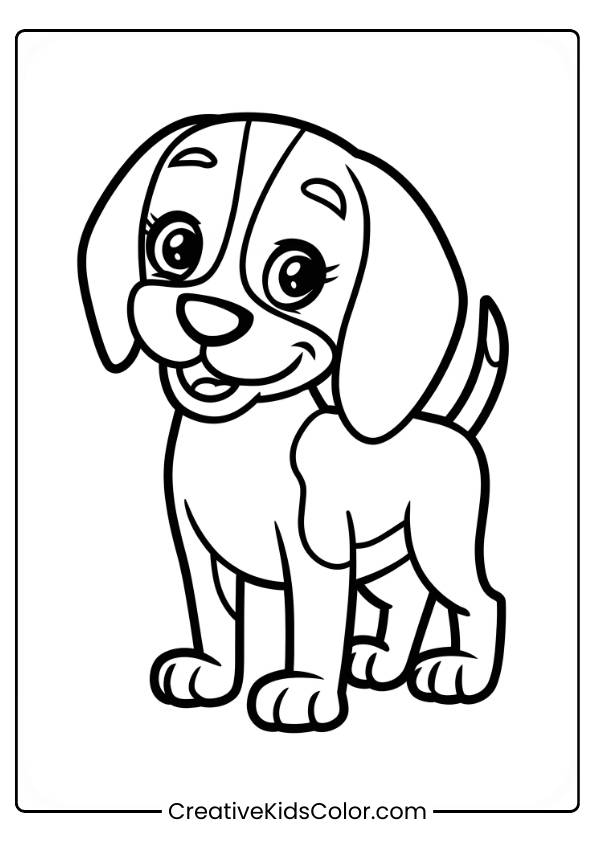 Beagle With Light And Dark Patches Standing Upright With A Happy Expression In A Dog Coloring Page.