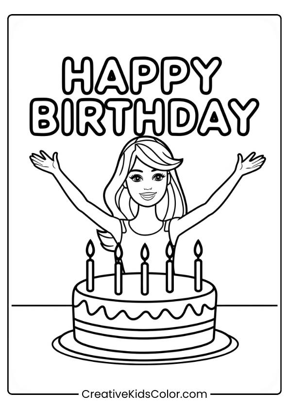 Barbie Birthday Coloring Page
