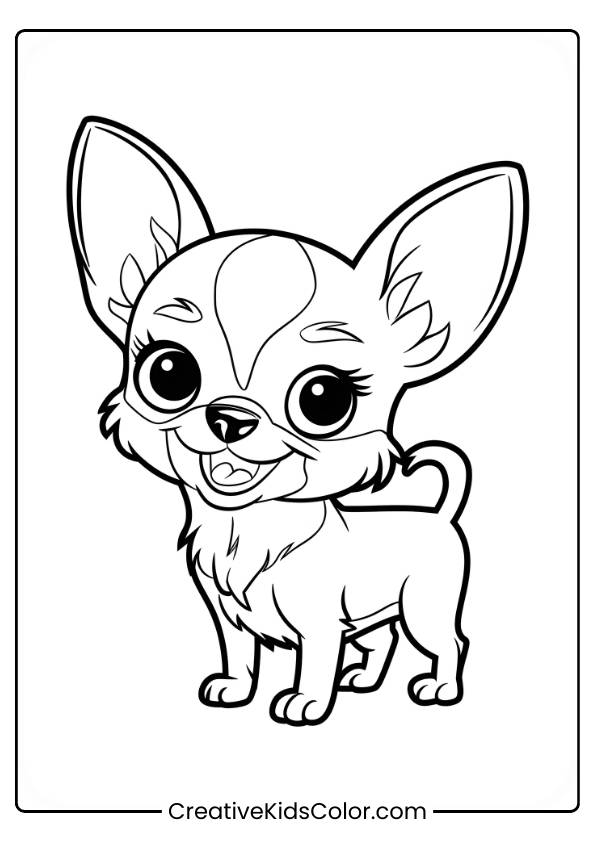 Chiwawa With Large Ears And A Playful Expression Standing Upright In A Dog Coloring Page.