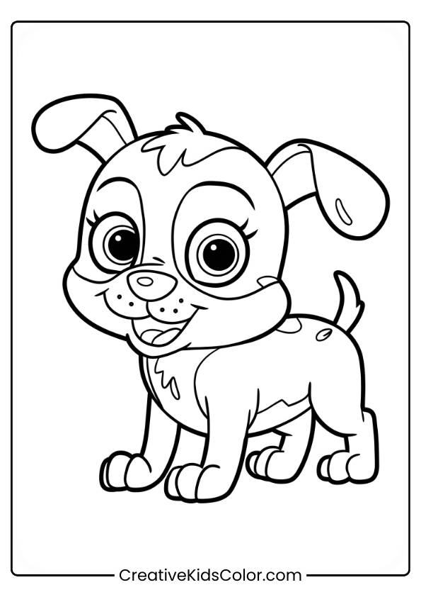 Playful Puppy With Floppy Ears And Expressive Eyes In A Cute Dog Coloring Page.