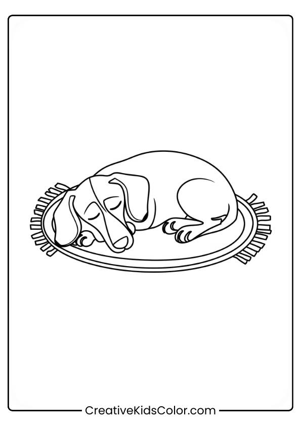 Dachshund Resting Peacefully On A Mat In A Dog Coloring Page.