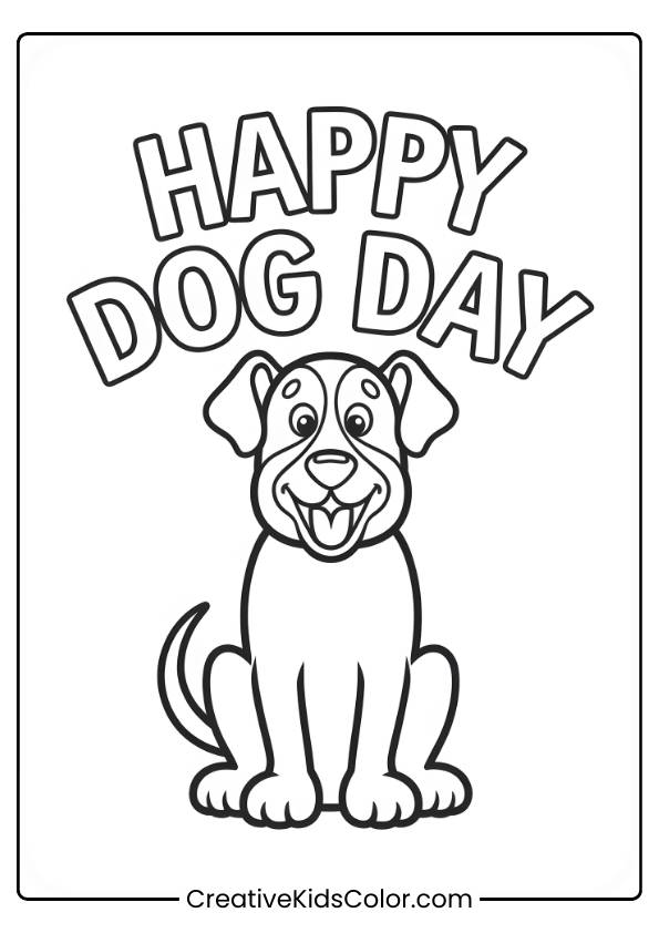 Cheerful Dog Celebrating Happy Dog Day With A Joyful Expression In A Coloring Page.
