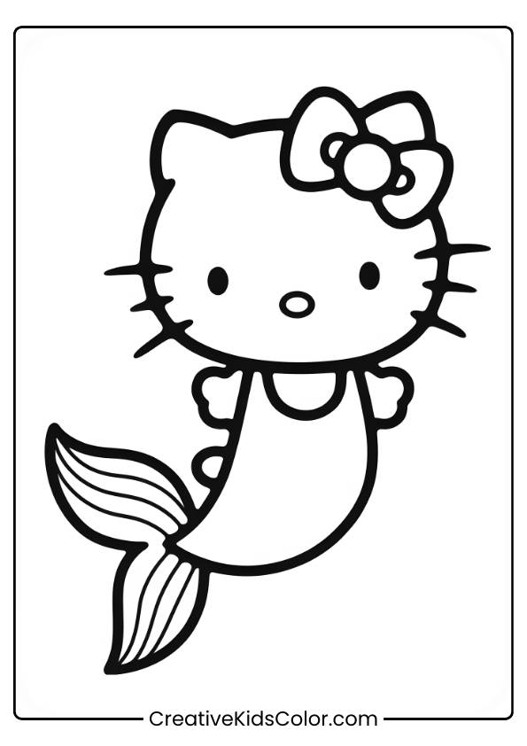 Hello Kitty Mermaid Swimming Underwater With A Bow And Bubbles In This Playful Coloring Page.