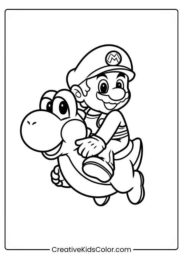 Mario Yoshi Coloring Page
