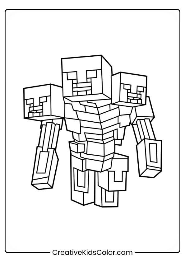 The Wither, A Multi-Headed Blocky Character, Stands Upright With Arms Extended Outward In A Typical Minecraft Style.