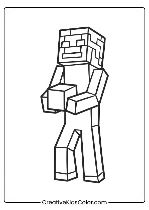 The Enderman, A Tall Blocky Character, Is Holding A Block In Its Hands, Standing Upright With Its Legs Slightly Bent.