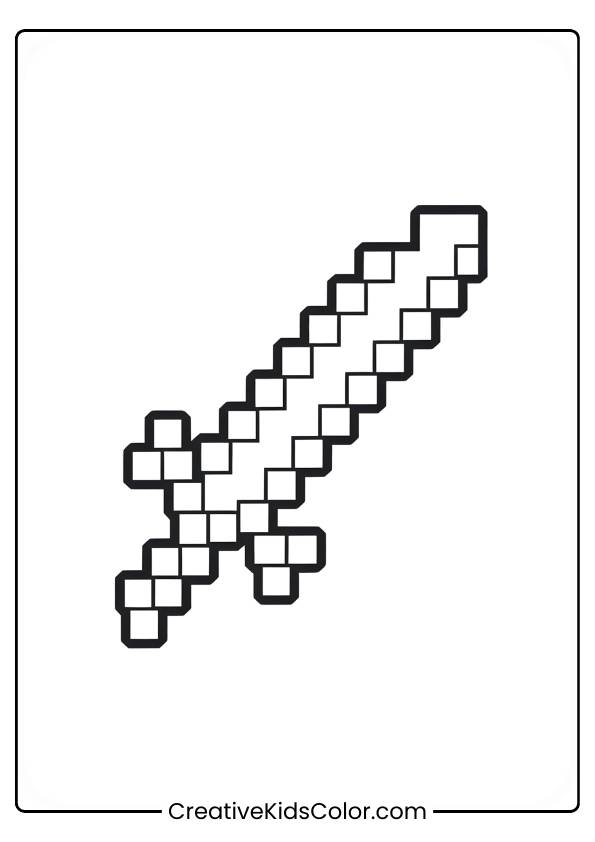 A Pixelated Minecraft Sword Is Depicted Diagonally With A Detailed Handle And A Segmented Blade.